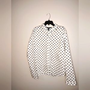 NEW Long Tall Sally Button Up Spot Print Long Sleeve Shirt size 18 Ivory & Navy